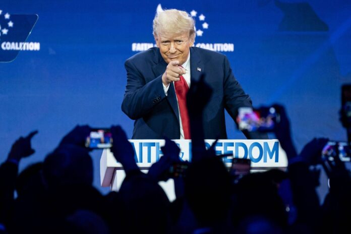 Former U.S. President Donald Trump attends the Road to Majority's Faith and Freedom policy conference in Washington on June 24.   