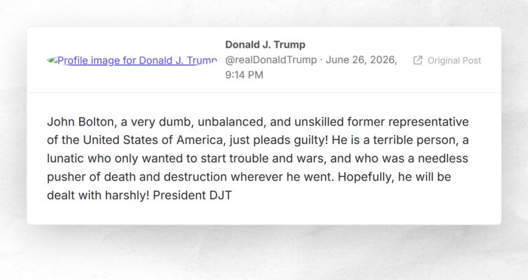 Donald J. Trump: “John Bolton, a very dumb, unbalanced, and unskilled former representative of…
