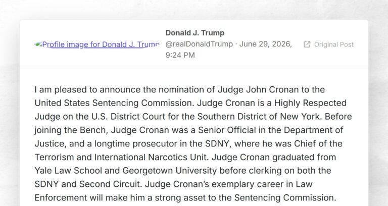 Donald J. Trump: “I am pleased to announce the nomination of Judge John Cronan to the United S…