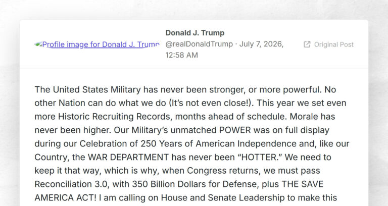 Donald J. Trump: “The United States Military has never been stronger, or more powerful. No oth…