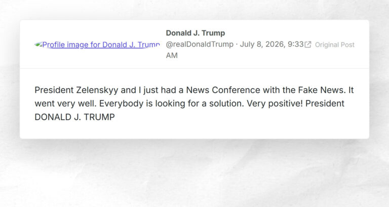 President Zelenskyy and I just had a News Conference with the Fake News. It went very well. Everybody is looking for a solution. Very positive! President DONALD J. TRUMP