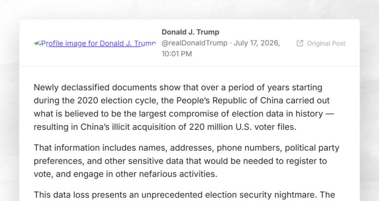 Donald J. Trump: “Newly declassified documents show that over a period of years starting durin…