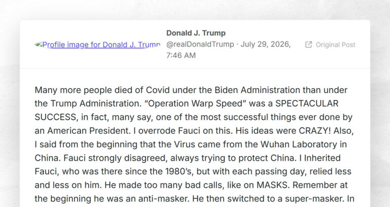 Donald J. Trump: “Many more people died of Covid under the Biden Administration than under the…