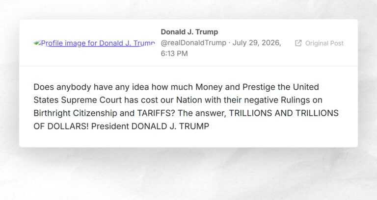 Does anybody have any idea how much Money and Prestige the United States Supreme Court has cost our Nation with their negative Rulings on Birthright Citizenship and TARIFFS? The answer, TRILLIONS AND TRILLIONS OF DOLLARS! President DONALD J. TRUMP