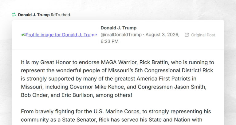 Donald J. Trump: “RT @realDonaldTrumpIt is my Great Honor to endorse MAGA Warrior, Rick Bratti…