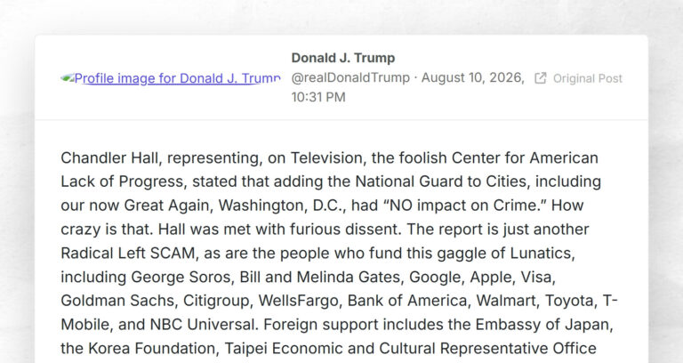 Donald J. Trump: “Chandler Hall, representing, on Television, the foolish Center for American …