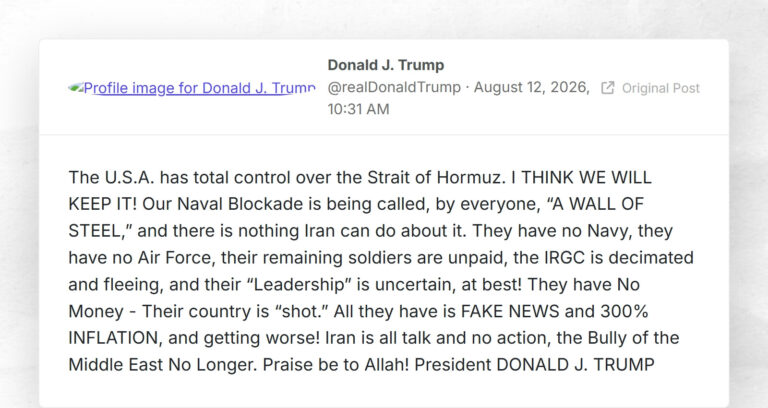 Donald J. Trump: “The U.S.A. has total control over the Strait of Hormuz. I THINK WE WILL KEEP…