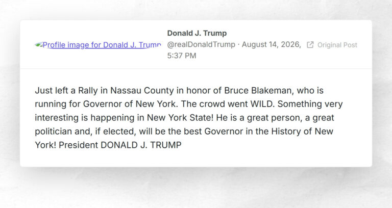Donald J. Trump: “Just left a Rally in Nassau County in honor of Bruce Blakeman, who is runnin…