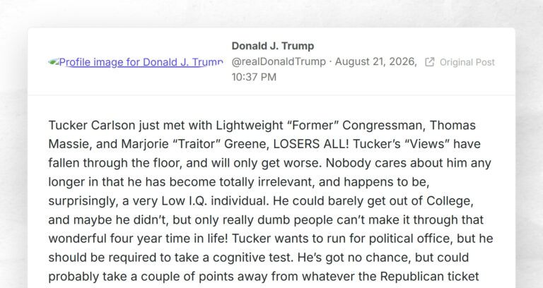 Donald J. Trump: “Tucker Carlson just met with Lightweight “Former” Congressman, Thomas Massie…