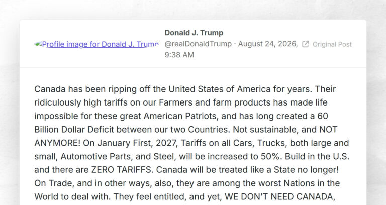 Donald J. Trump: “Canada has been ripping off the United States of America for years. Their ri…