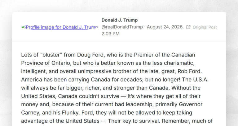 Donald J. Trump: “Lots of “bluster” from Doug Ford, who is the Premier of the Canadian Provinc…