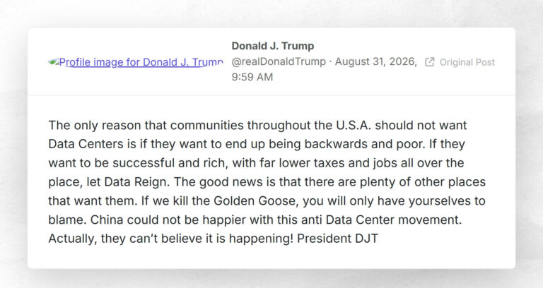 Donald J. Trump: “The only reason that communities throughout the U.S.A. should not want Data …