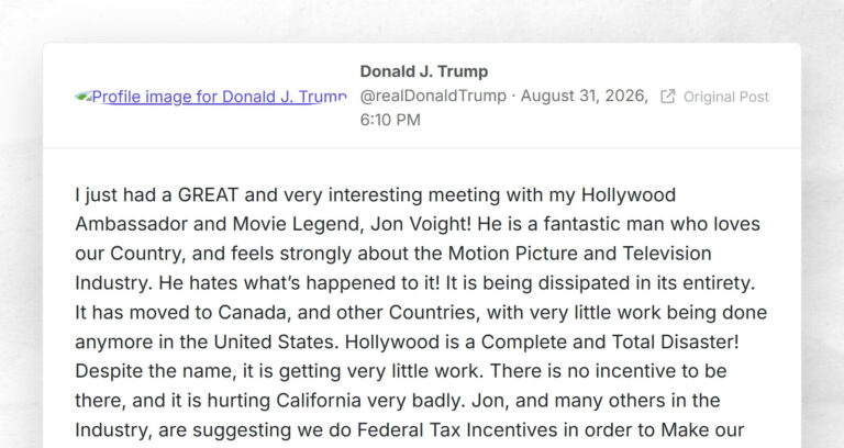 Donald J. Trump: “I just had a GREAT and very interesting meeting with my Hollywood Ambassador…