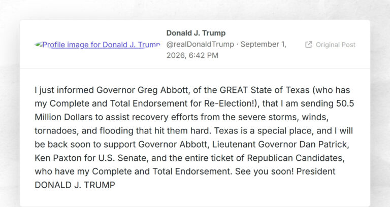 Donald J. Trump: “I just informed Governor Greg Abbott, of the GREAT State of Texas (who has m…
