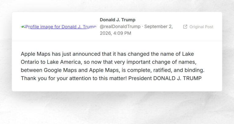 Donald J. Trump: “Apple Maps has just announced that it has changed the name of Lake Ontario t…