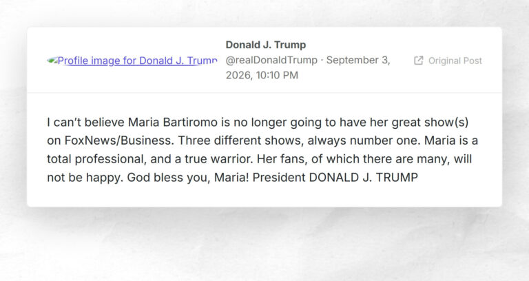 Donald J. Trump: “I can’t believe Maria Bartiromo is no longer going to have her great show(s)…