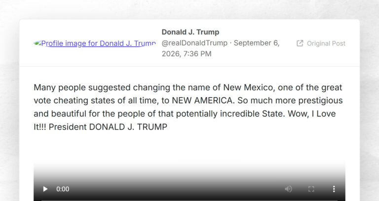 Donald J. Trump: “Many people suggested changing the name of New Mexico, one of the great vote…