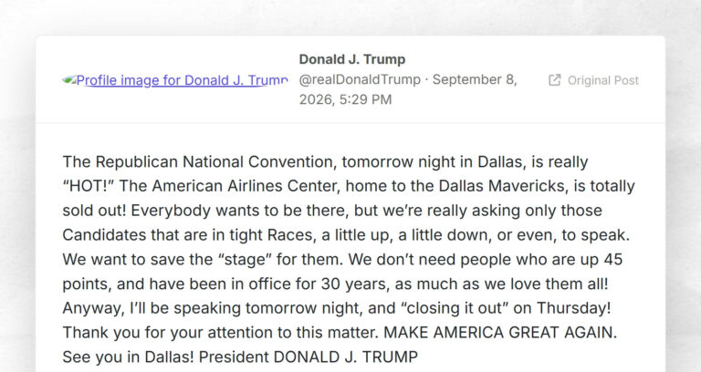 Donald J. Trump: “The Republican National Convention, tomorrow night in Dallas, is really “HOT…