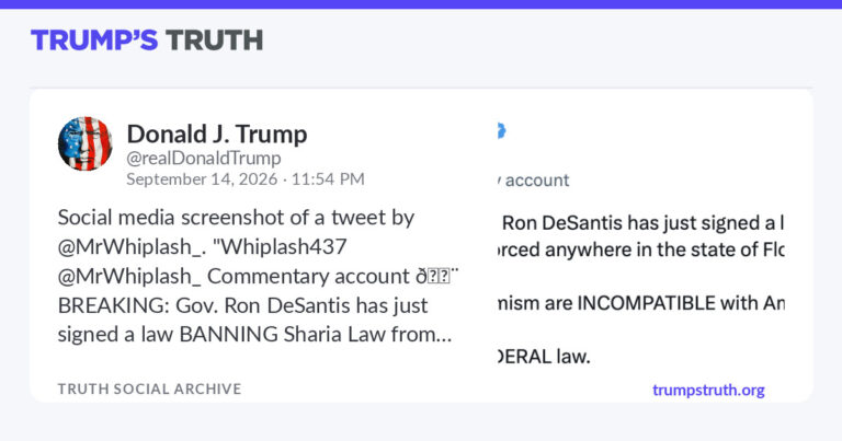Donald J. Trump: "RT: https://truthsocial.com/users/realDonaldTrump/statuses/117273030816566258" – Trump’s Truth